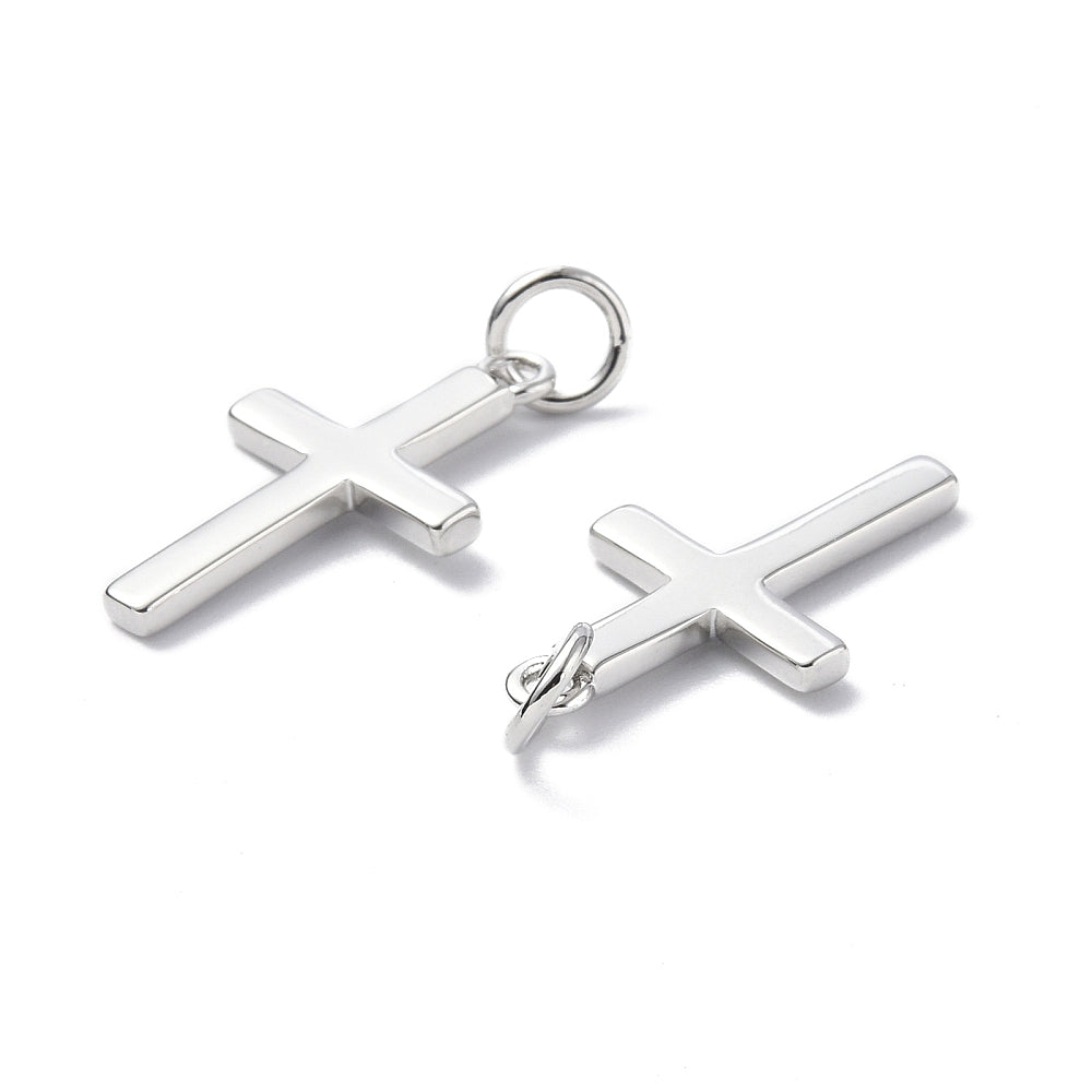Silver Brass Cross Charm