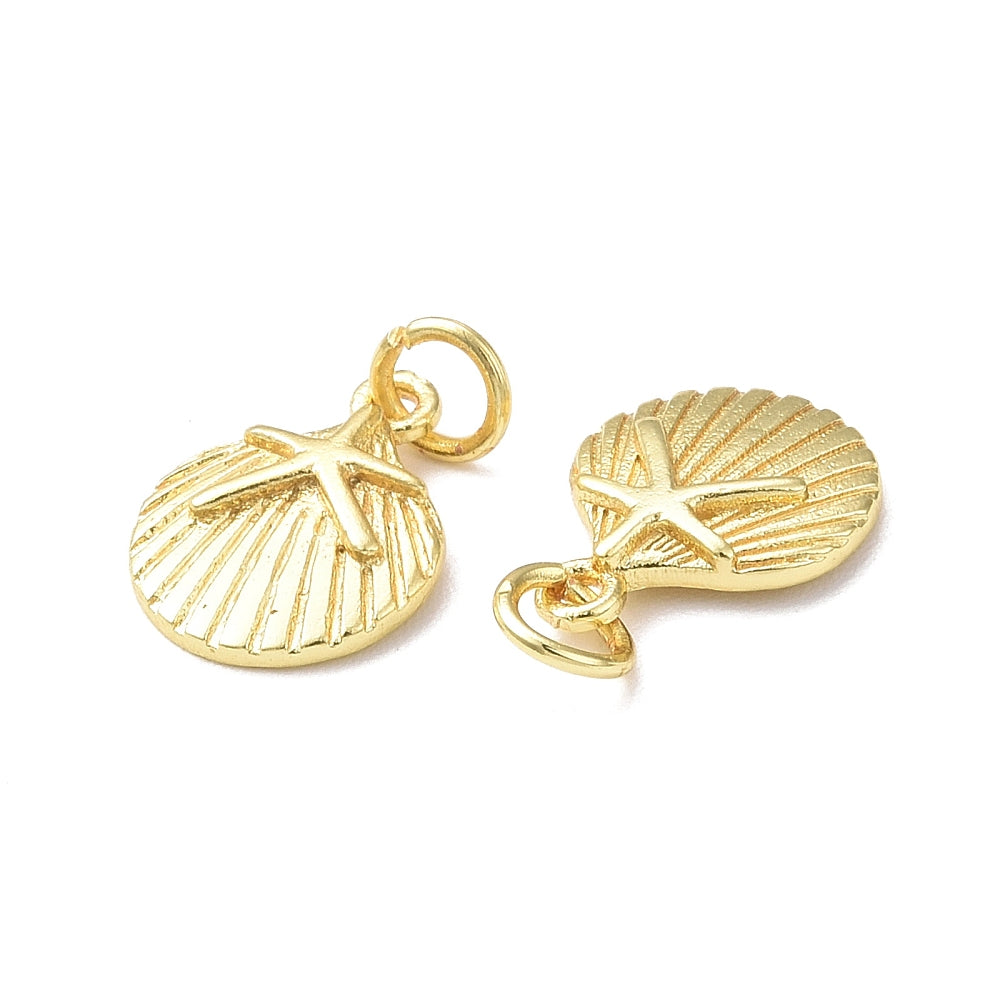 18k Gold Plated Brass Shell Starfish Charm