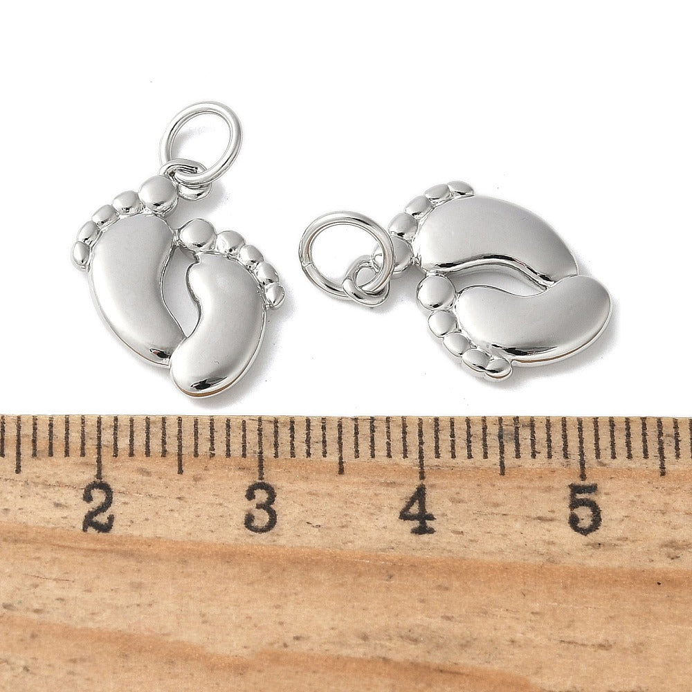 Silver Brass Baby Feet Charm