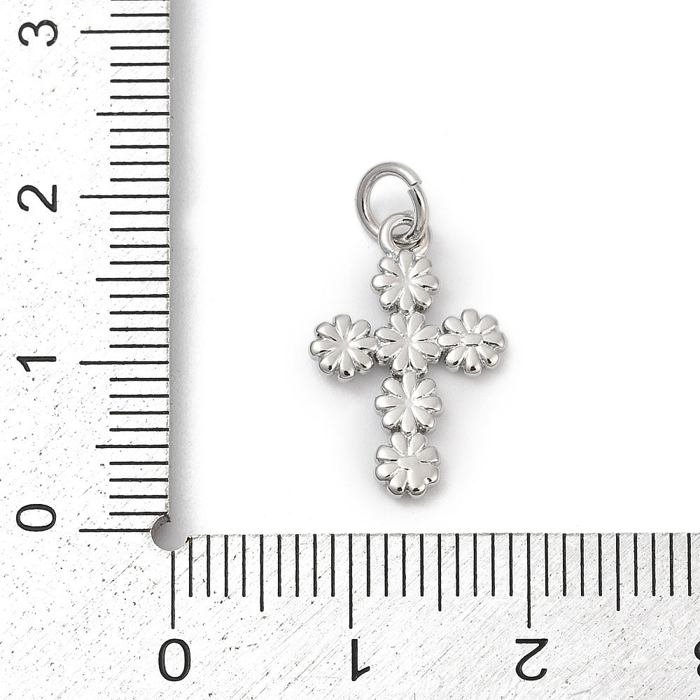 Silver Brass Daisy Cross Charm