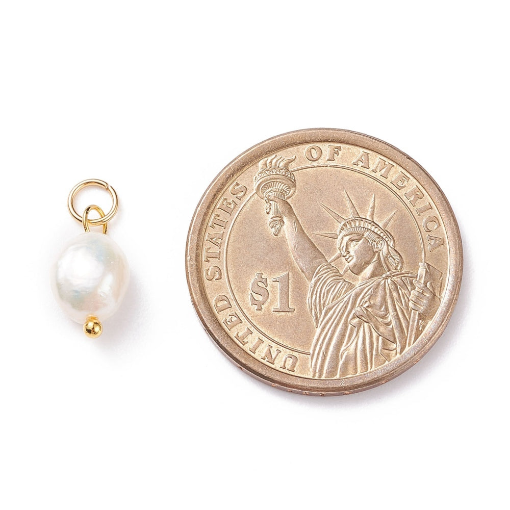 Gold Brass Freshwater Pearl Charm