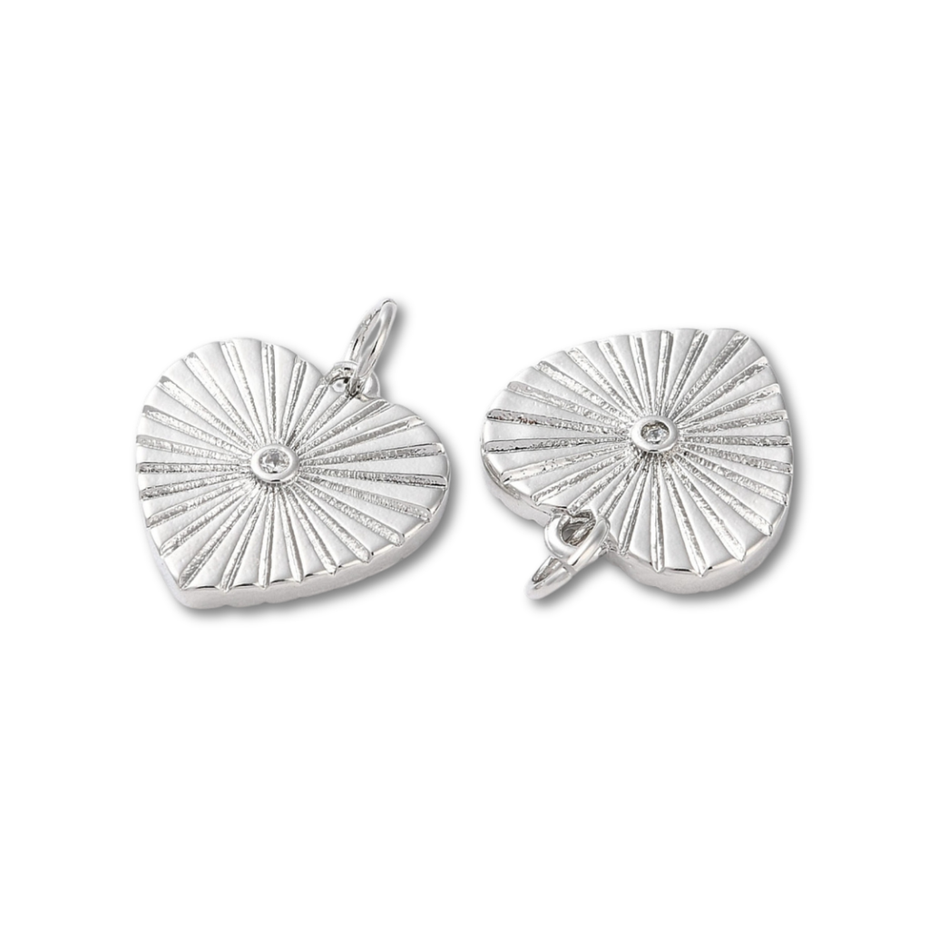 Silver Brass Diamond Heart Charm