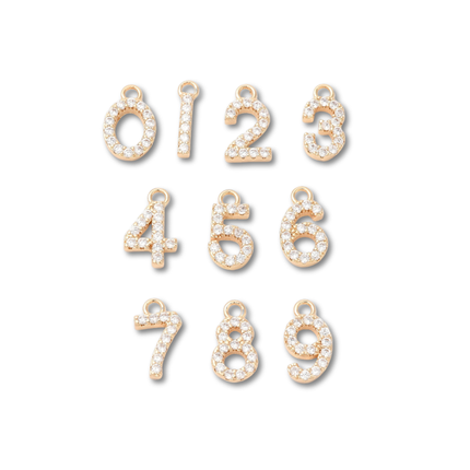Number Rhinestone Gold Charm Set