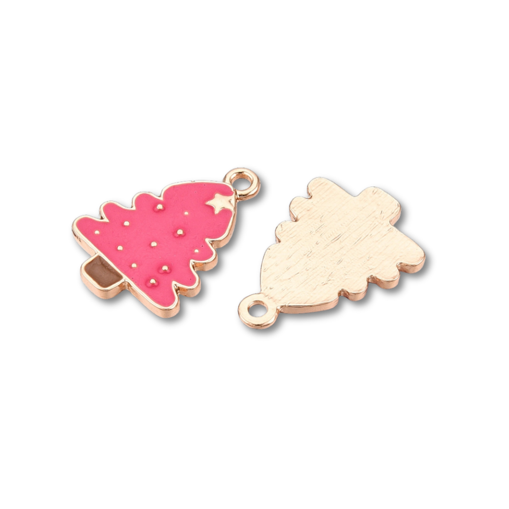Gold Alloy Pink Christmas Tree Charm