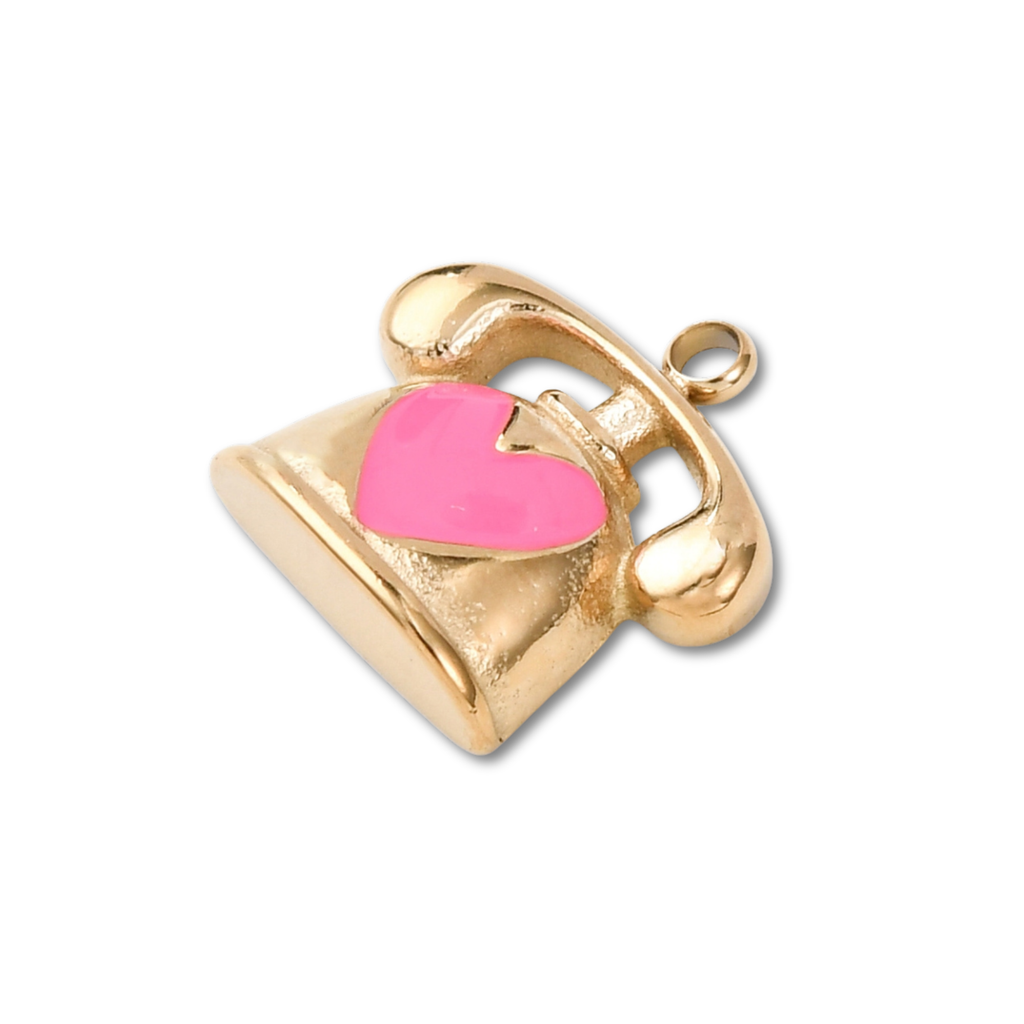 18k Gold PVD Stainless Steel Telephone Heart Charm