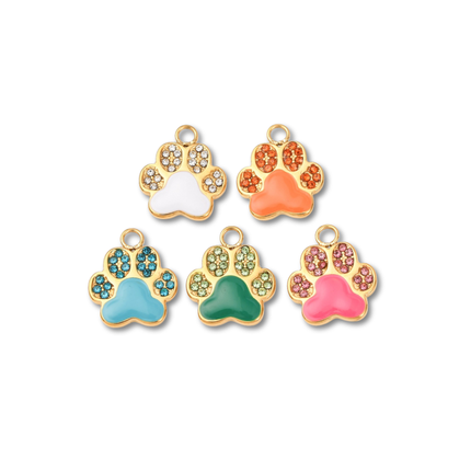 Paw Print Rhinestone Gold Charm - Assorted