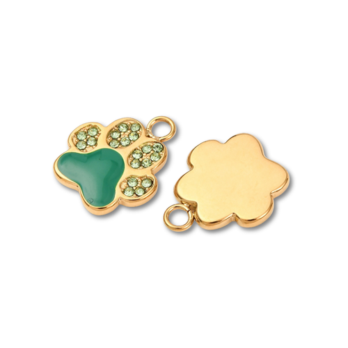 18k Gold Plated Stainless Steel Assorted Rhinestone Paw Print Charm