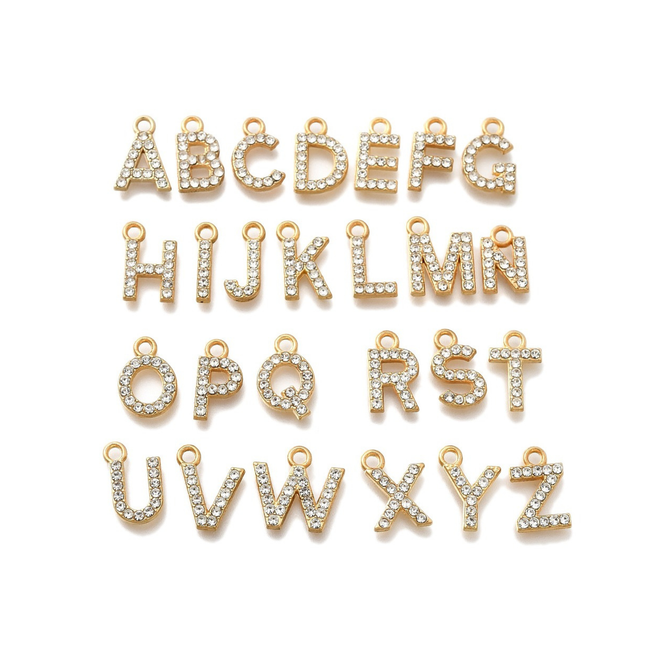 Initial Gold Rhinestone Charm Set