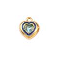 18k Gold PVD Stainless Steel Blue Rhinestone Heart Charm