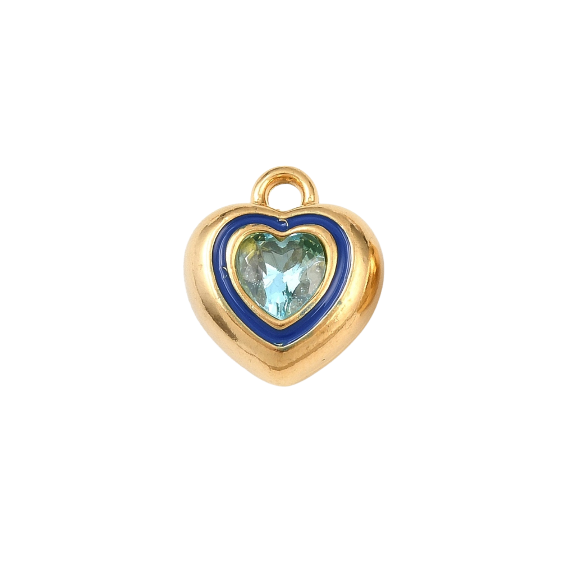 18k Gold PVD Stainless Steel Blue Rhinestone Heart Charm