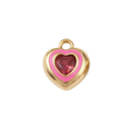 18k Gold PVD Stainless Steel Pink Rhinestone Heart Charm