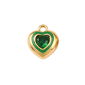 18k Gold PVD Stainless Steel Green Rhinestone Heart Charm