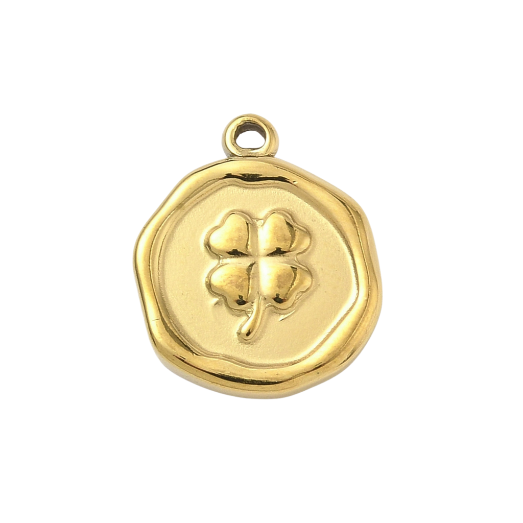 18k Gold PVD Stainless Steel Gold Round Clover Charm