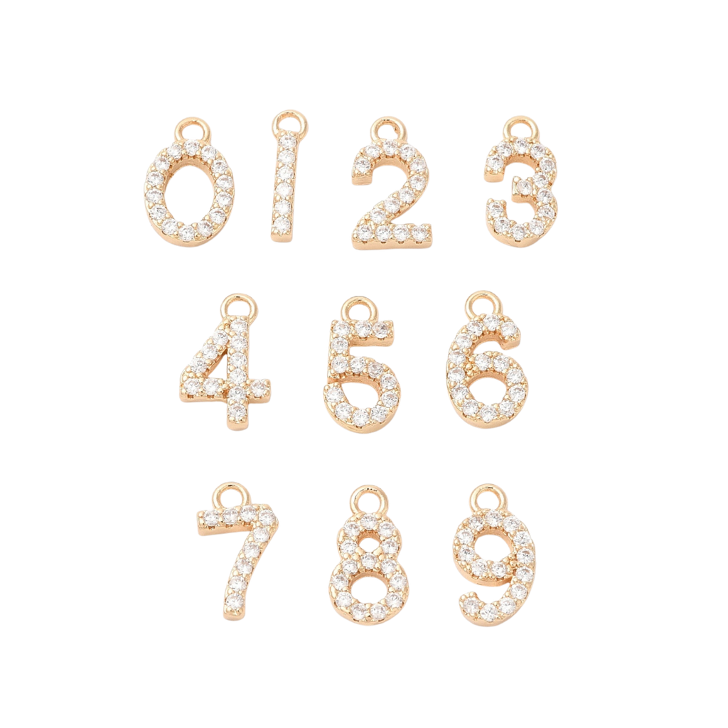 18k Gold Plated Brass Rhinestone Number Charm Full Set