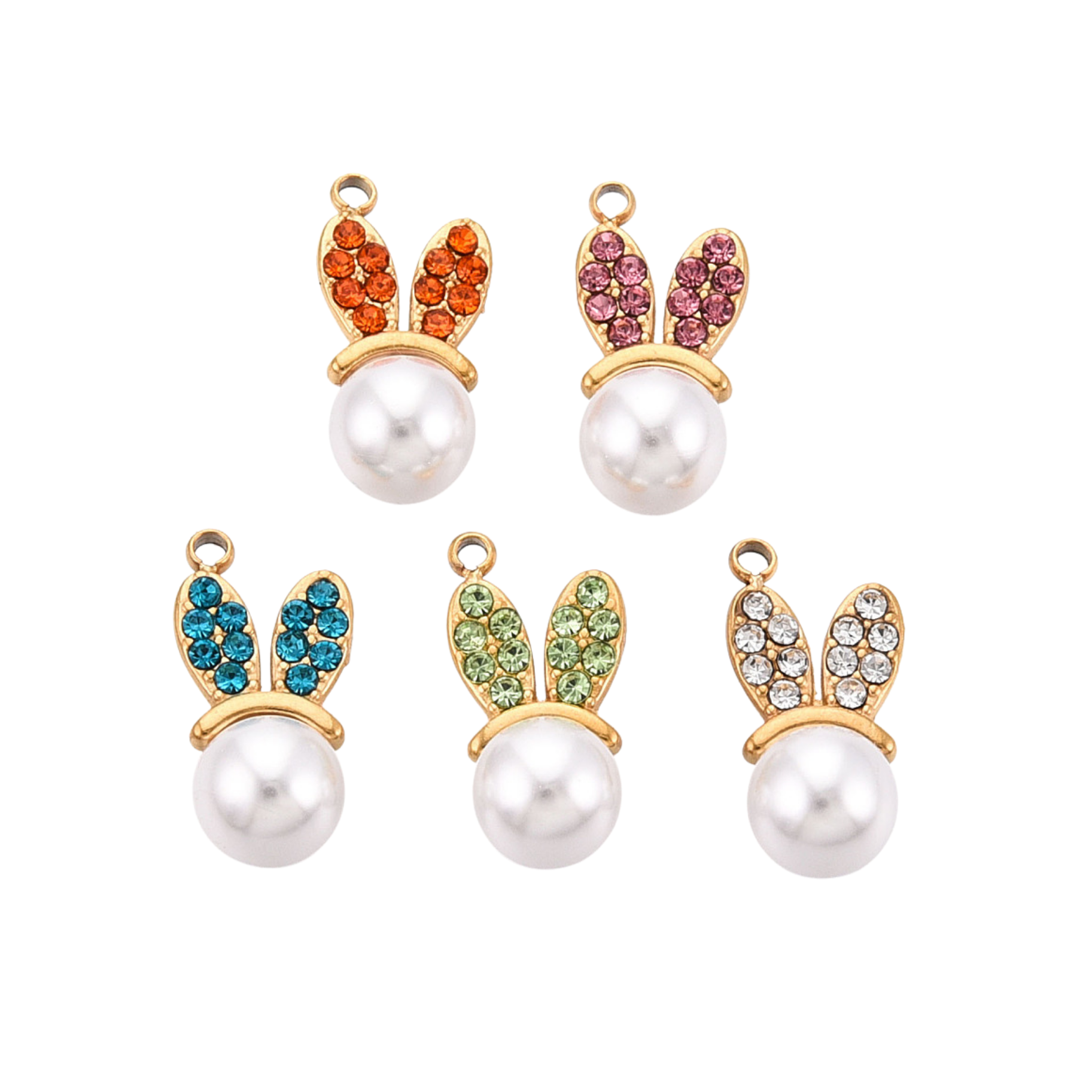 14k Gold Plated Stainless Steel Assorted Rhinestone Bunny Charm