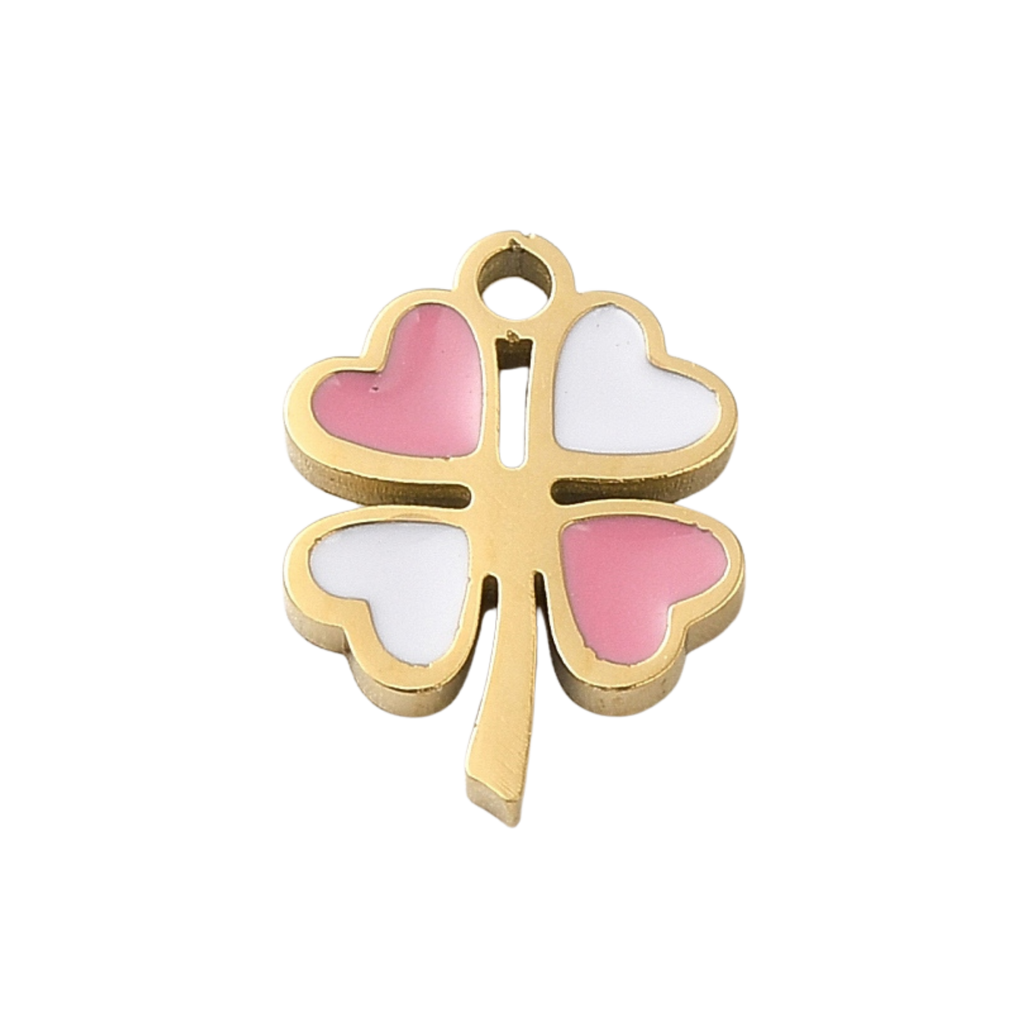 18k Gold Plated Stainless Steel Pink Clover Charm