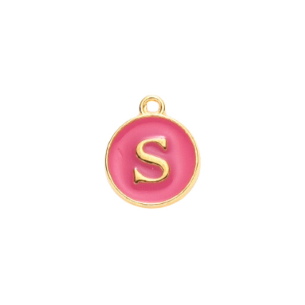 Gold Alloy Colorful Round Initial Charm Individual Letters