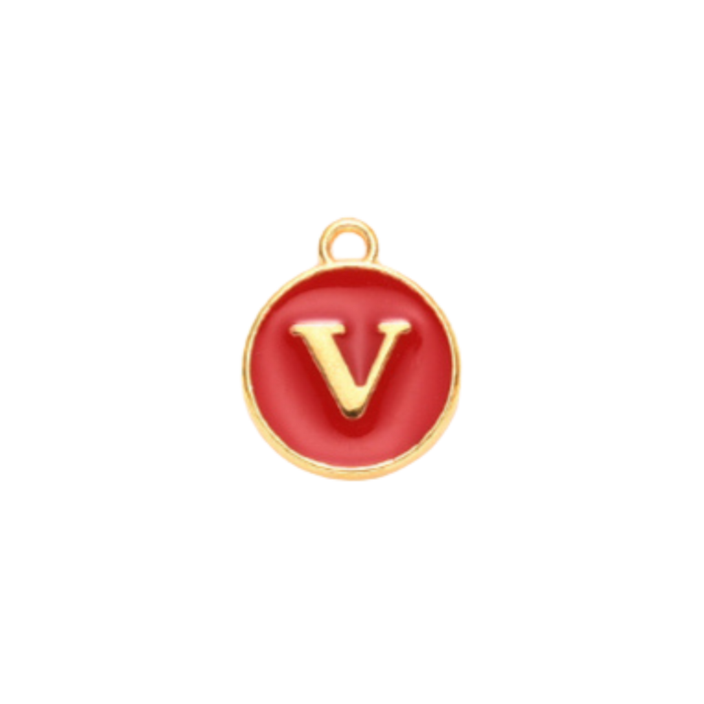 Gold Alloy Colorful Round Initial Charm Individual Letters