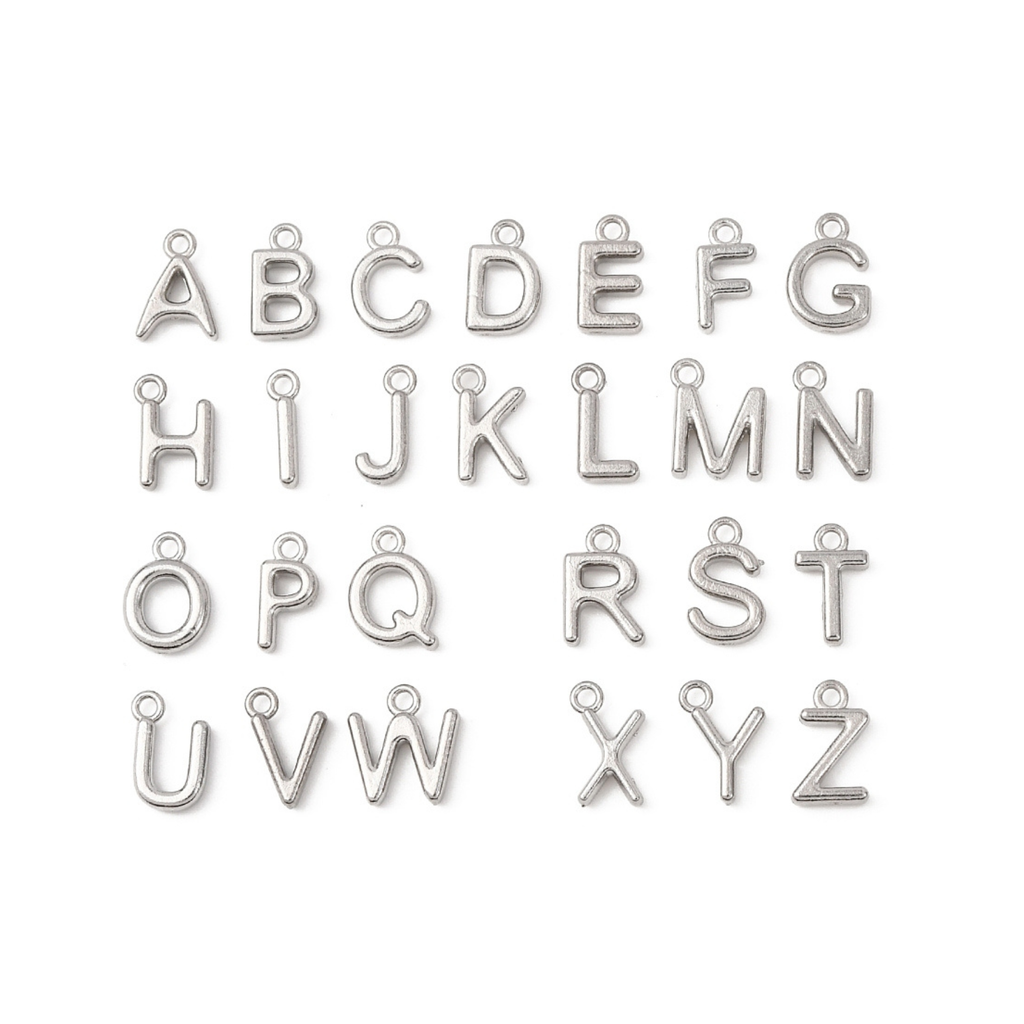 Silver Stainless Steel Bold Initial Letter Charm Full Set