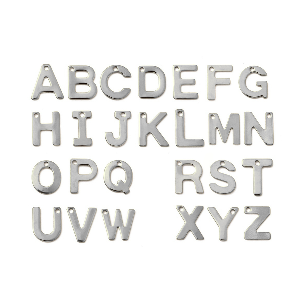 Silver Stainless Steel Initial Letter Charm Full Set