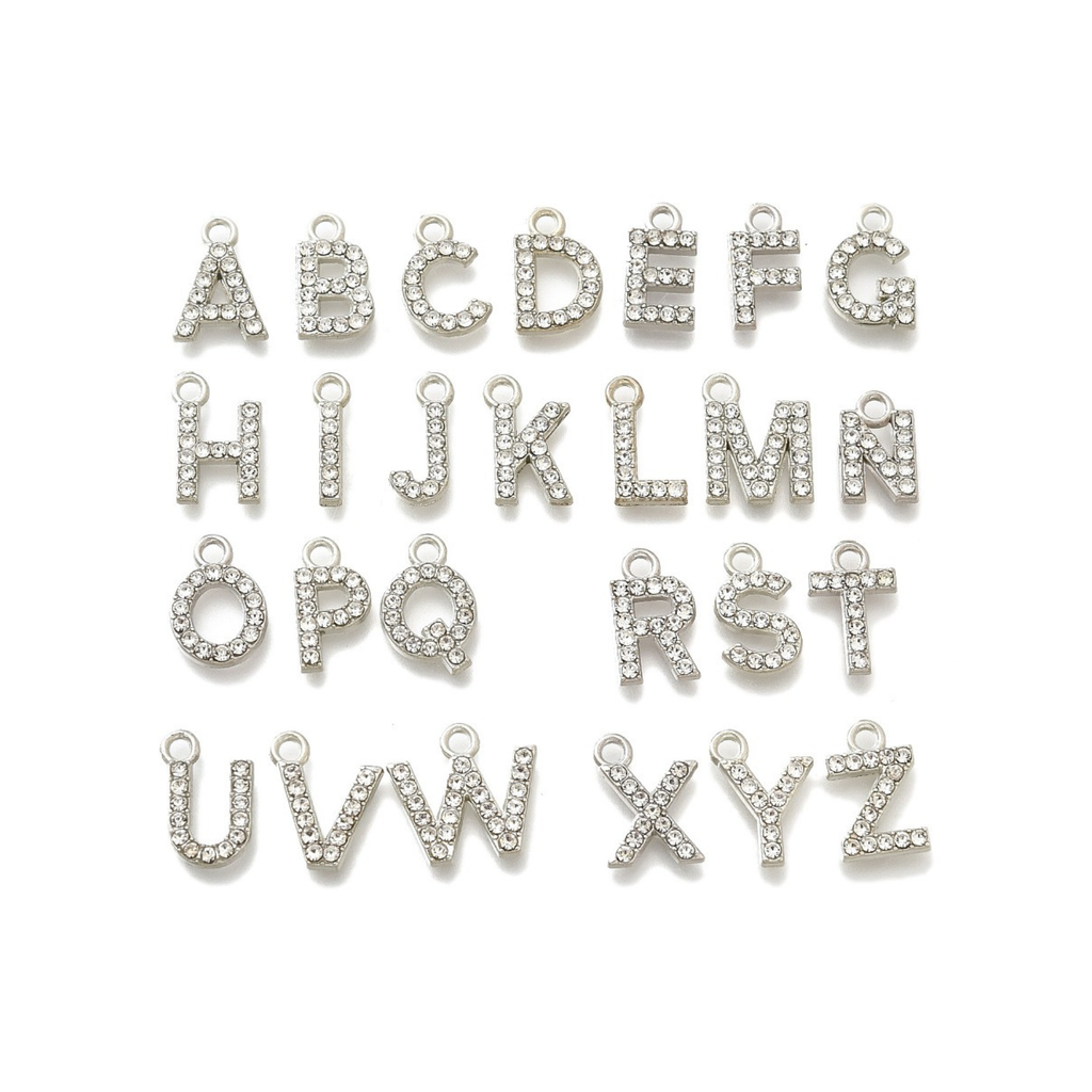 Silver Alloy Rhinestone Initial Charm Full Set