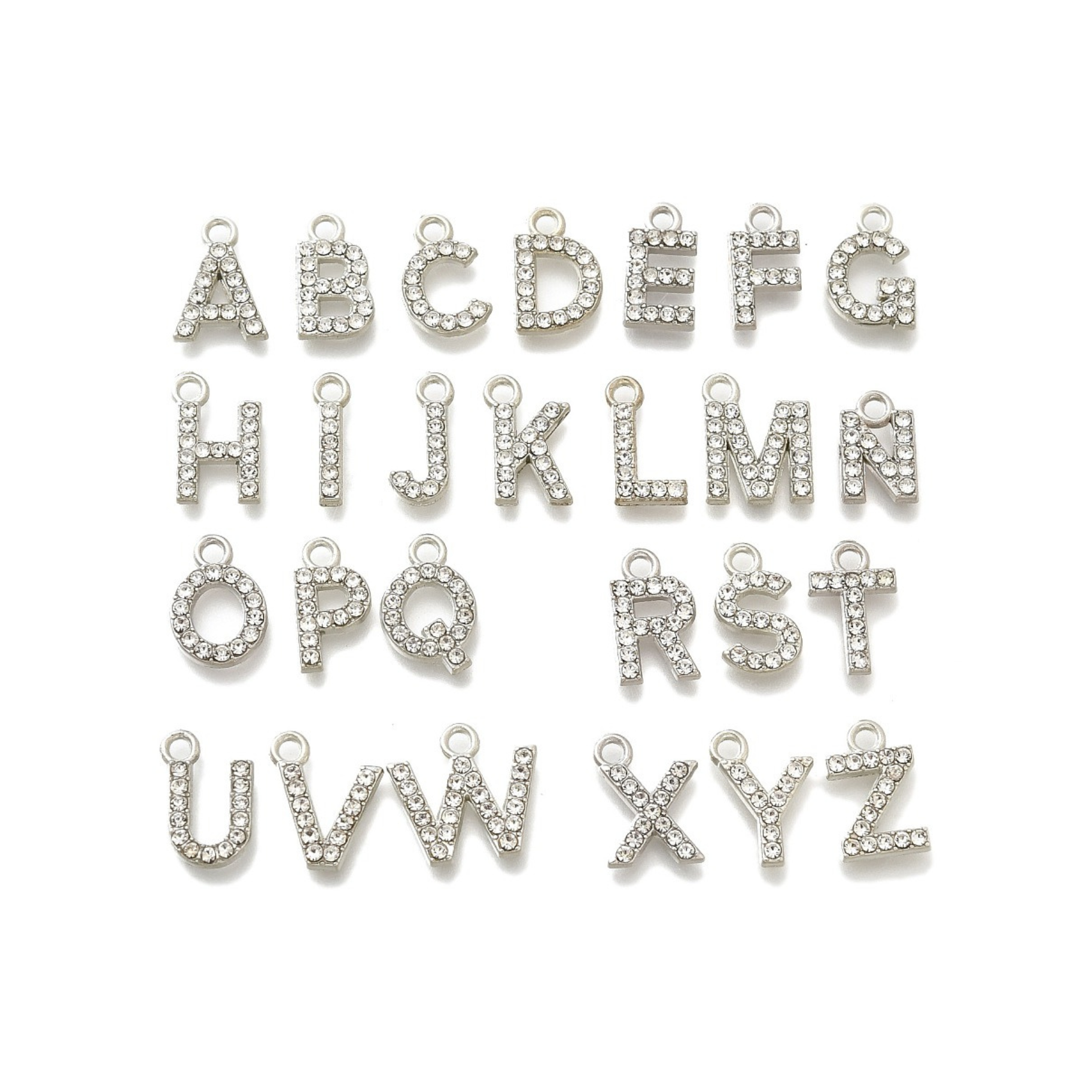 Silver Alloy Rhinestone Initial Charm Full Set