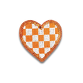 Orange Checkered Heart Embroidered Patch - Iron-On Applique