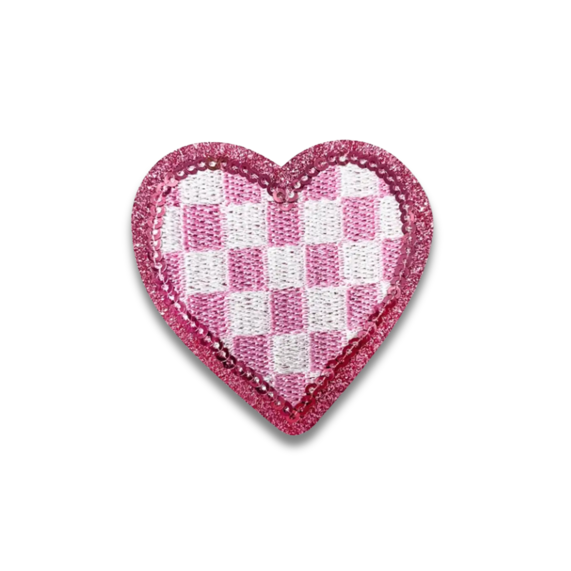 Pink Checkered Heart Embroidered Patch - Iron-On Applique