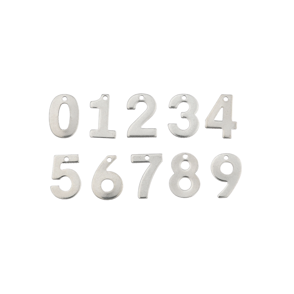 Silver Stainless Steel Number Charm Full Set