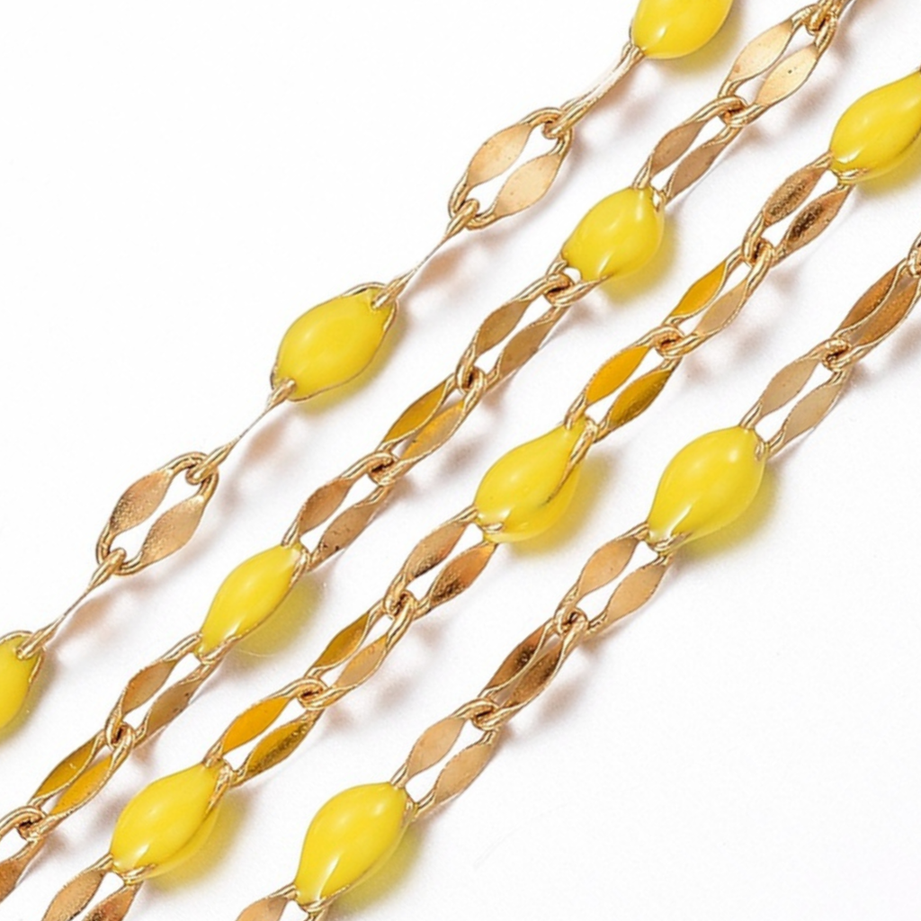 Ion Plated Stainless Steel Yellow Enamel Dapped Chain By the Foot