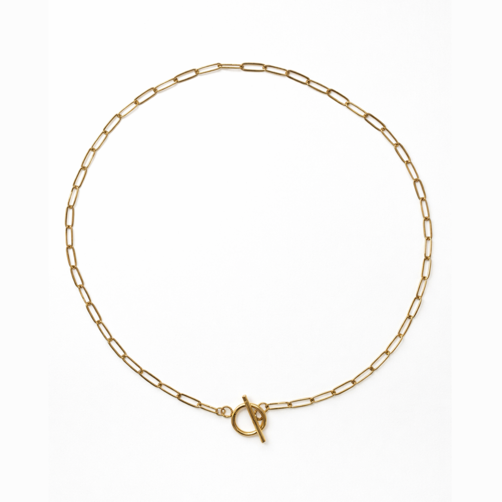 18k Gold PVD Stainless Steel Toggle Paperclip Chain Necklace