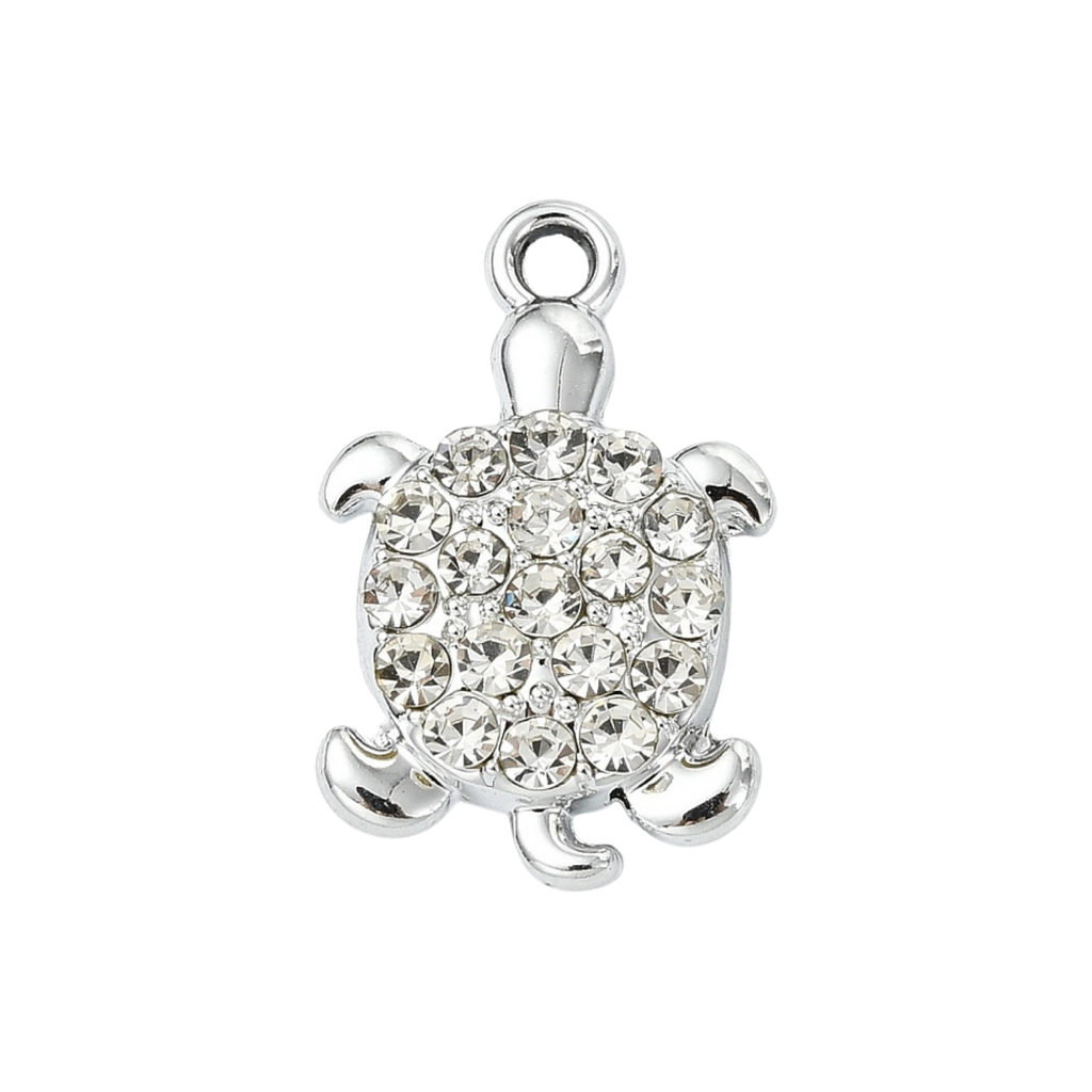 Silver Alloy Rhinestone Turtle Charm