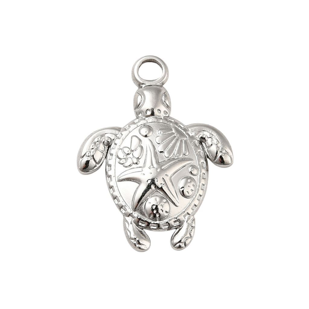 Silver Stainless Steel Turtle Charm