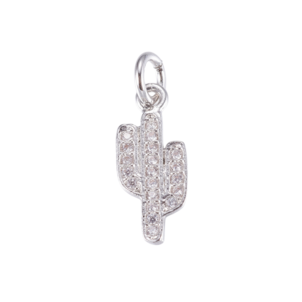 Silver Brass Cactus Charm