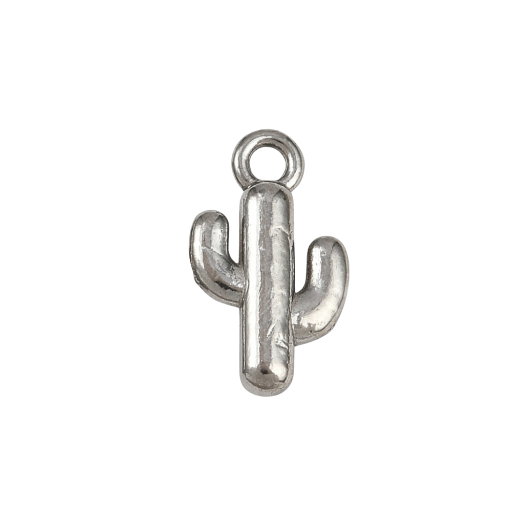 Silver Stainless Steel Cactus Charm