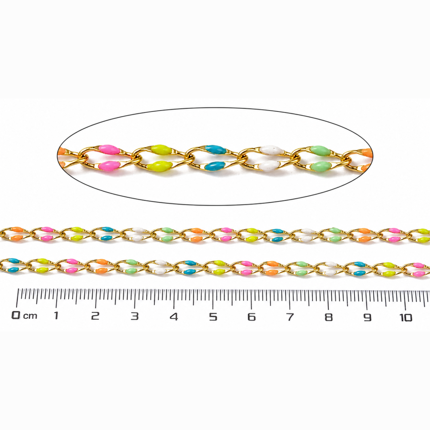 Pastel Rainbow Enamel Gold Link Chain By the Foot - Ion Plated Stainless Steel & Enamel