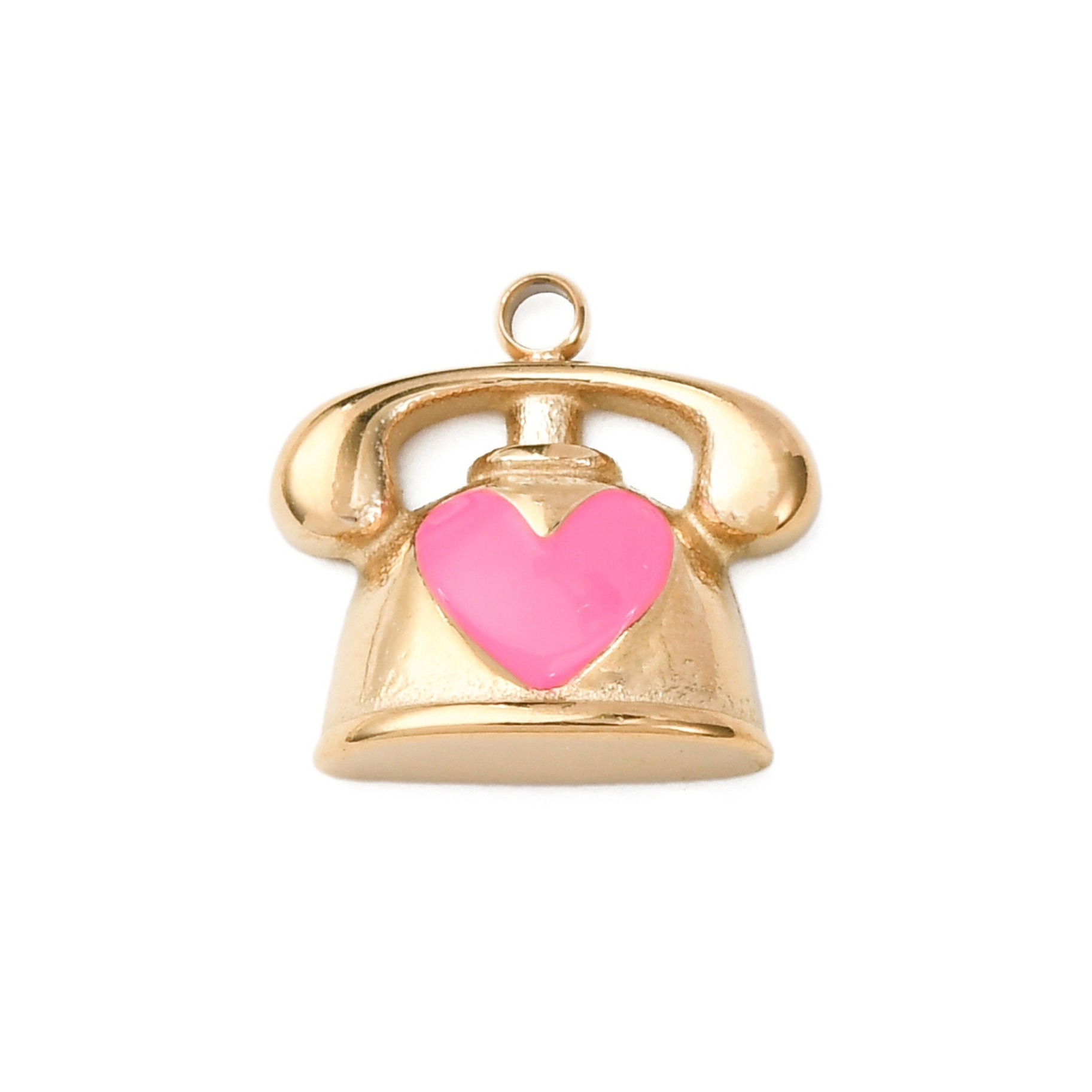 18k Gold Ion Plated Stainless Steel Telephone Heart Charm