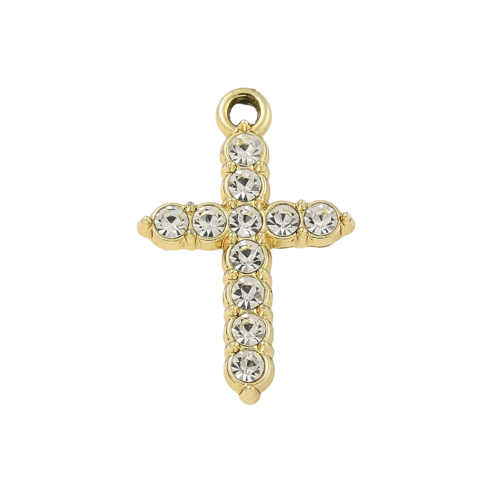 Gold Alloy Rhinestone Cross Charm