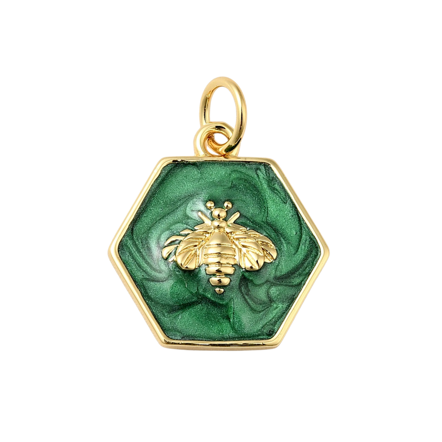 18k Gold Plated Brass Hexagon Bee Charm