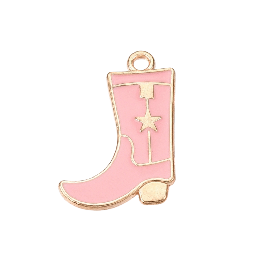Gold Alloy Pink Cowboy Boot Charm