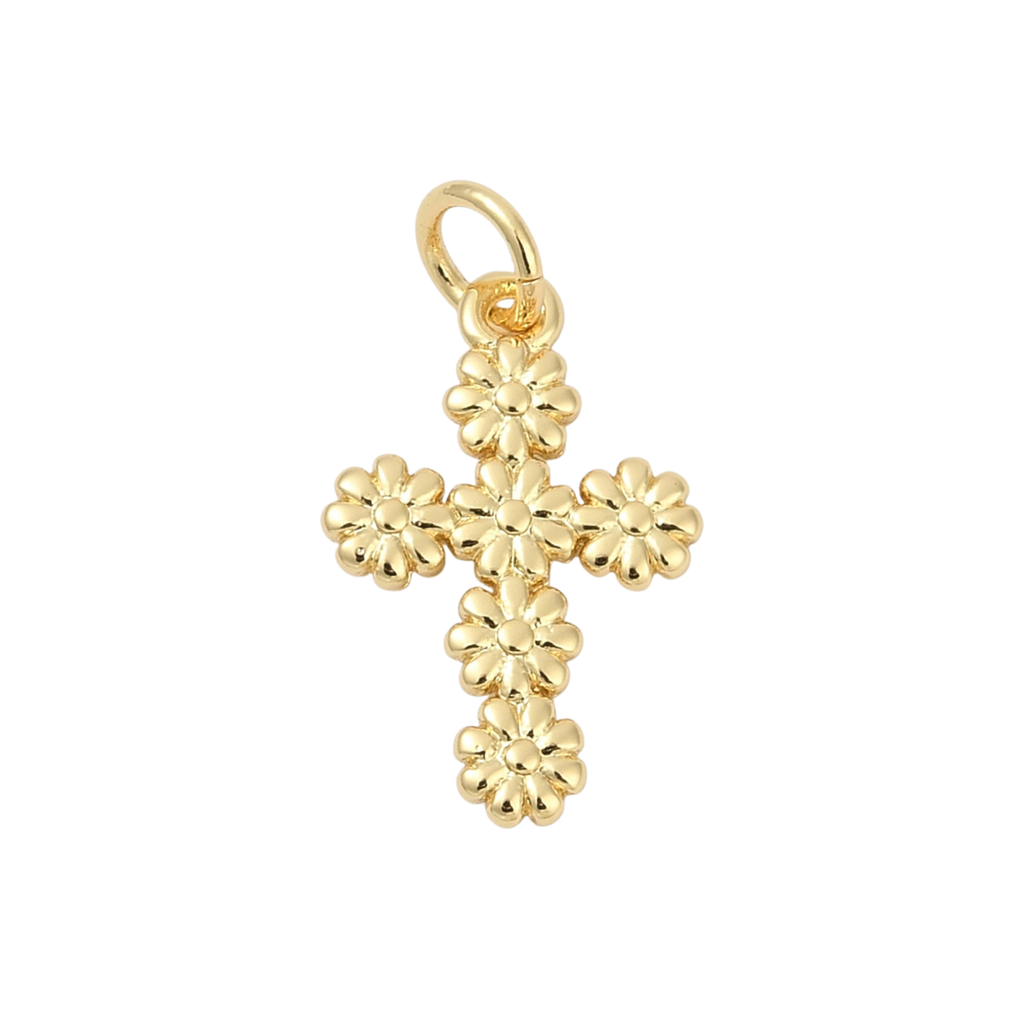 18k Gold Plated Brass Daisy Cross Charm
