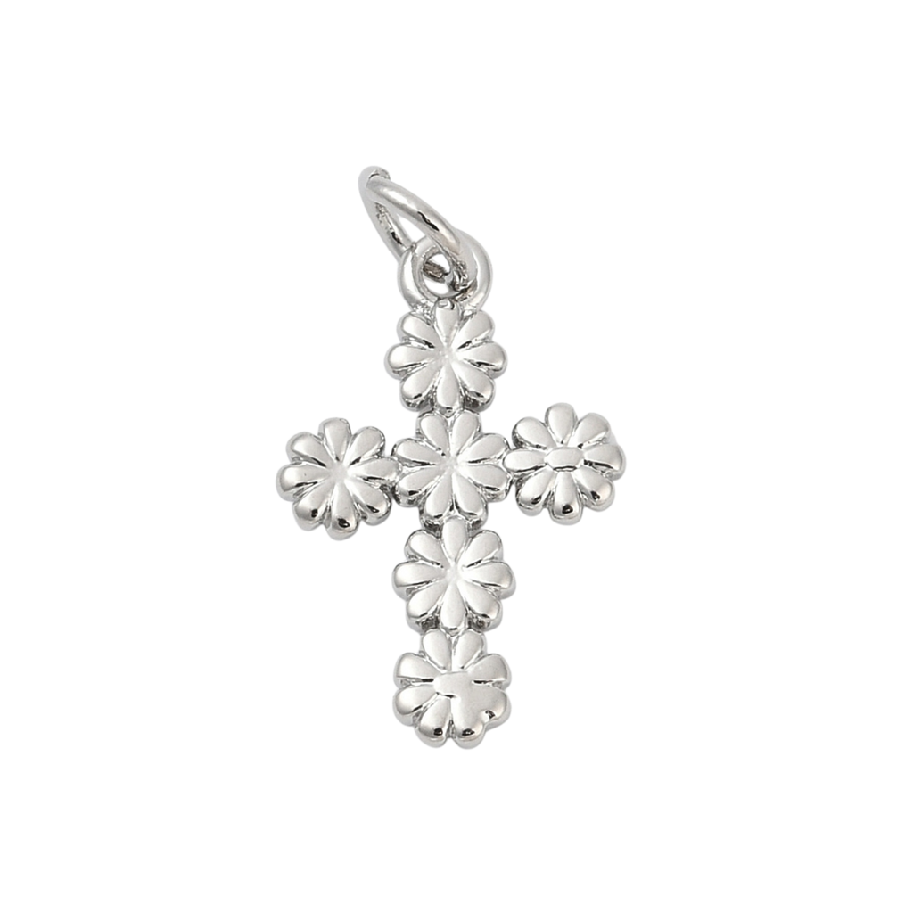 Silver Brass Daisy Cross Charm