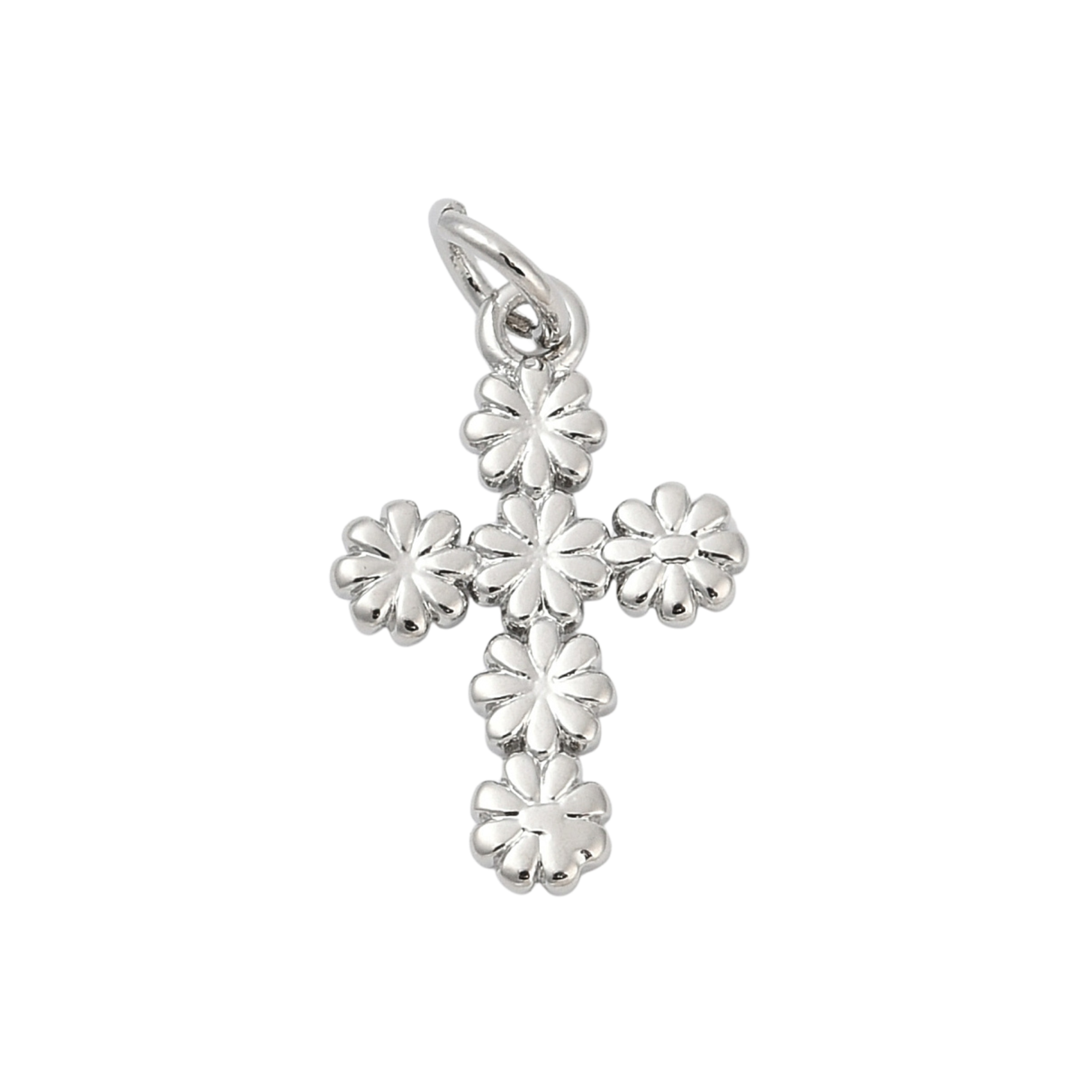 Silver Brass Daisy Cross Charm