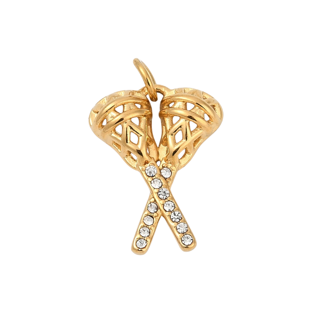 18k Gold PVD Stainless Steel Lacrosse Charm