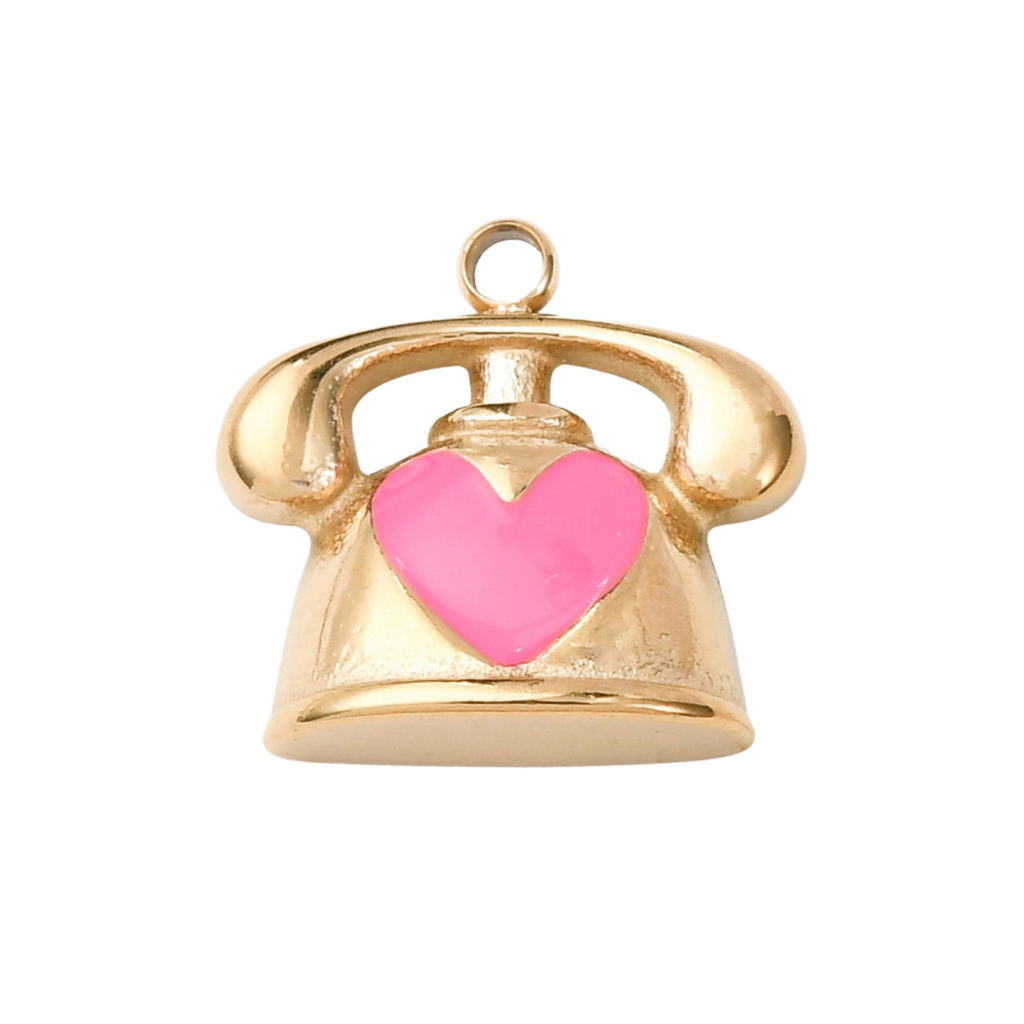 18k Gold PVD Stainless Steel Telephone Heart Charm