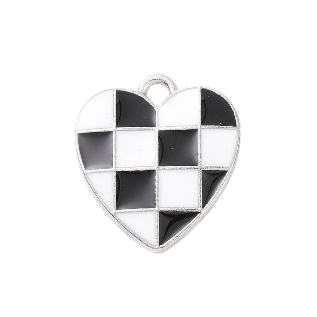 Silver Alloy Checkered Heart Charm