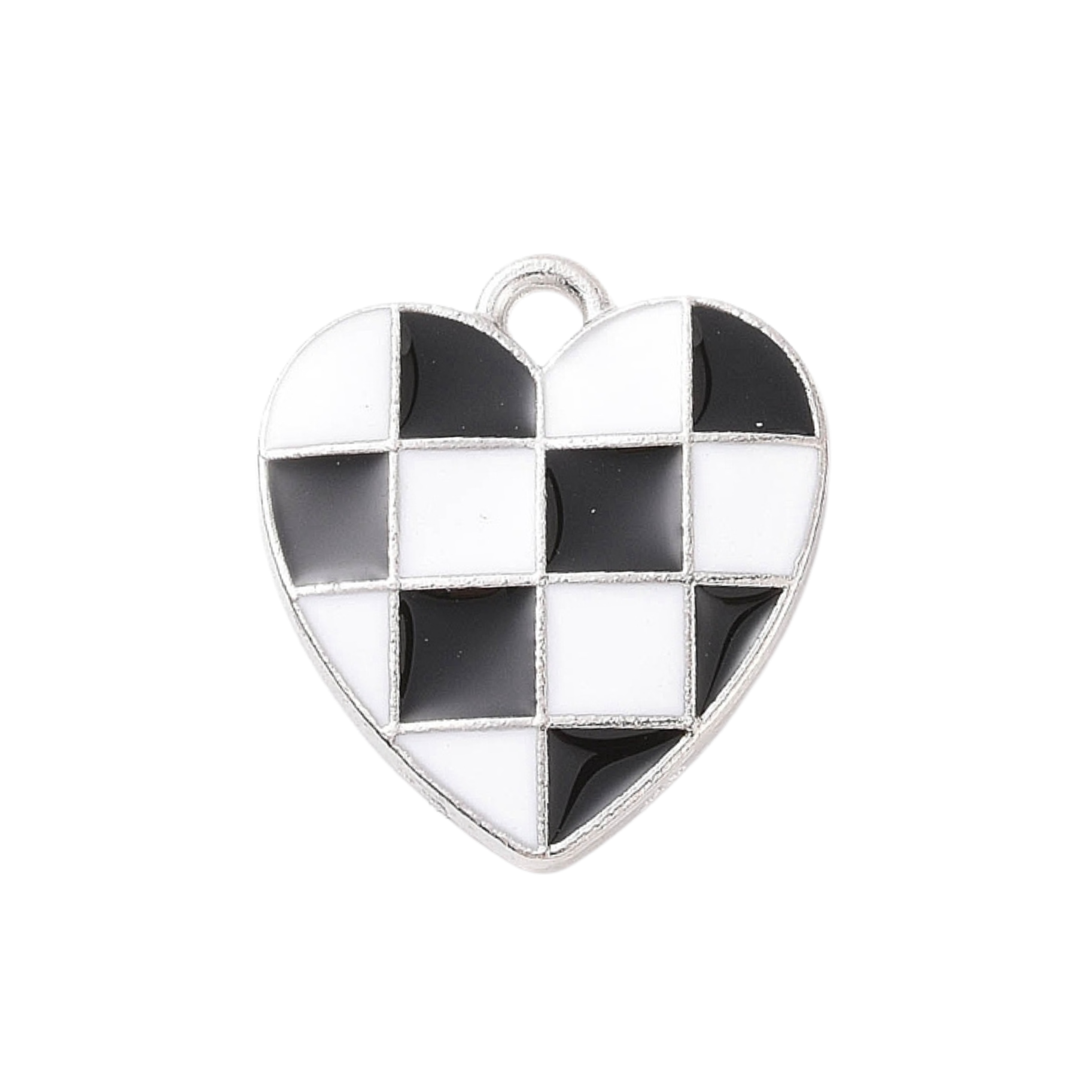 Silver Alloy Checkered Heart Charm