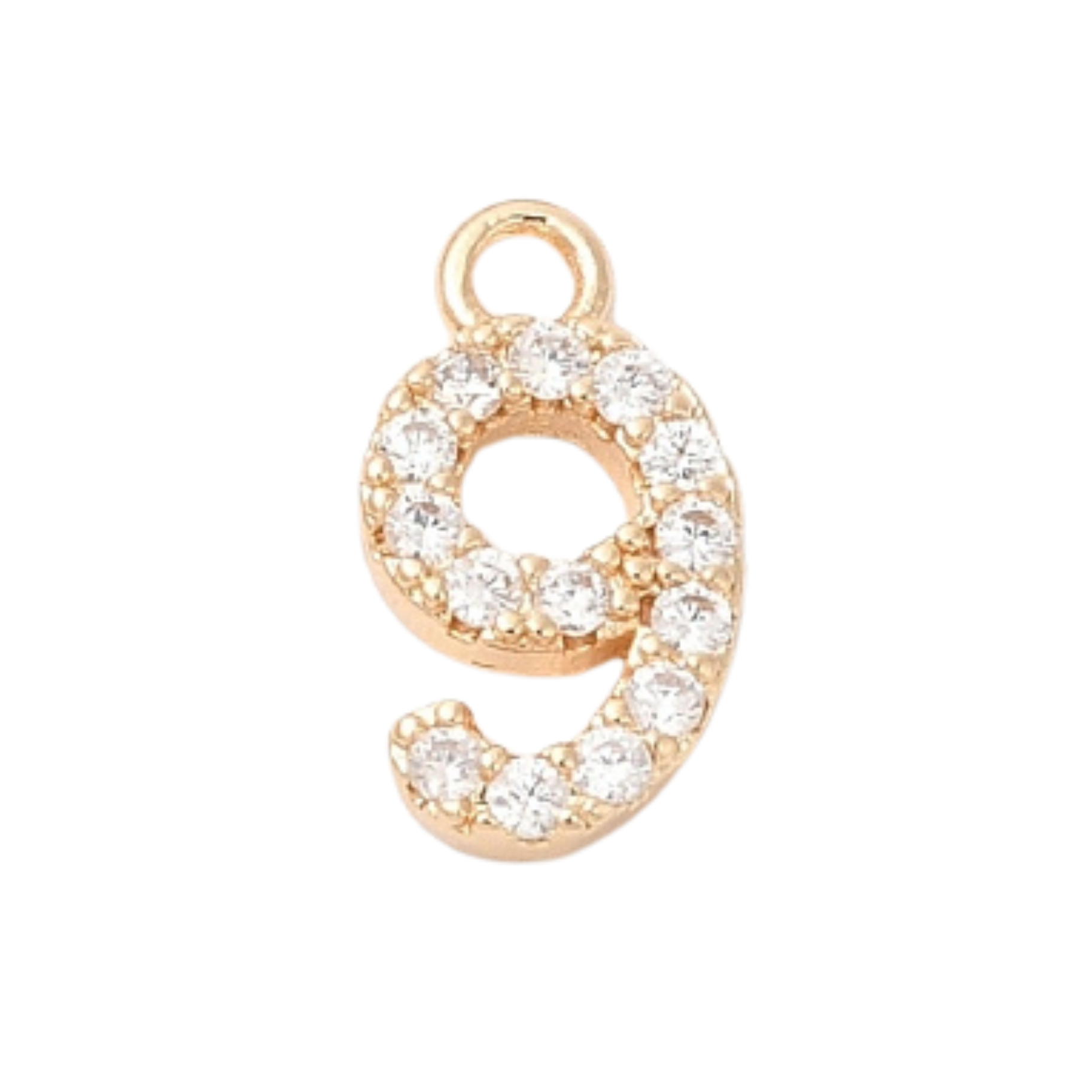 18k Gold Plated Brass Rhinestone Number Charm Individual Numbers