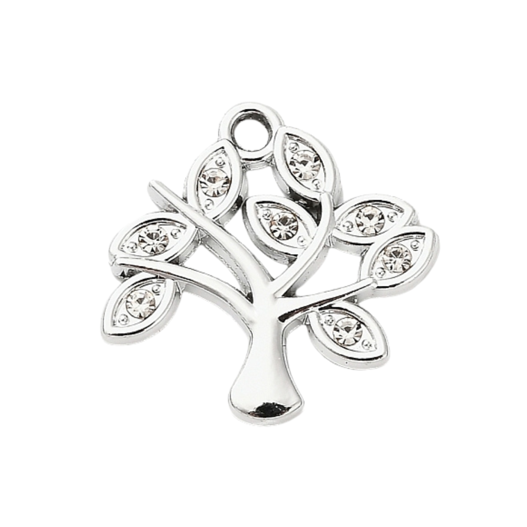 Silver Alloy Rhinestone Tree Charm