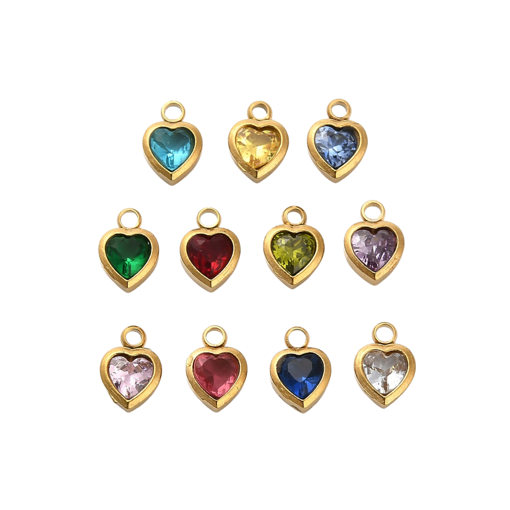 18k Gold PVD Stainless Steel Assorted Birthstone Heart Charm